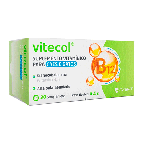 Suplemento Vitamínico Avert Vitecol para Cães e Gatos 30 Comprimidos