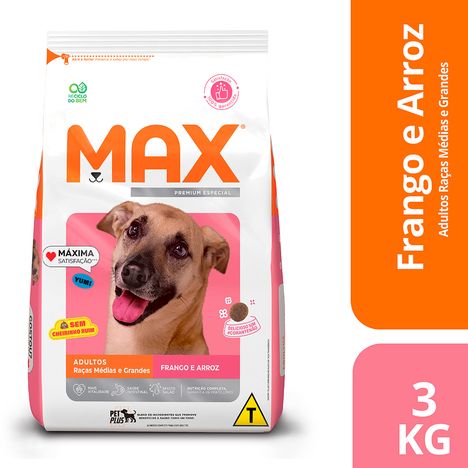 Ração Max Premium Especial Cães Adultos Raças Médias e Grandes - Frango e Arroz 3Kg