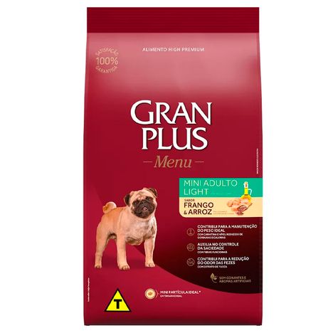 Ração GranPlus Menu Light Para Cães Adultos de Porte Mini Sabor Frango e Arroz 3kg