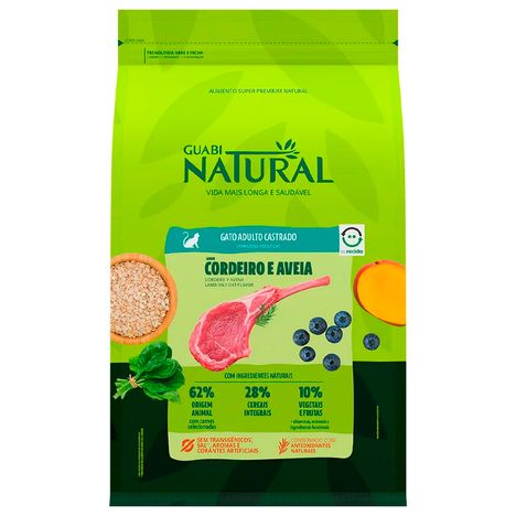 Ração Guabi Natural para Gatos Adultos Castrados Sabor Cordeiro e Aveia 1,5 Kg Ração Guabi Natural para Gatos Adultos Castrados Sabor Cordeiro e Aveia 1,5 Kg