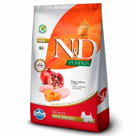 Ração N&D Pumpkin para Cães Adultos Raças Mini sabor Frango, Abóbora e Romã 2,5 kg Ração N&D Pumpkin para Cães Adultos Raças Mini sabor Frango, Abóbora e Romã 2,5 kg