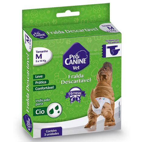 Fralda Descartável PróCanine M Para Cães com 3 und Fralda Descartável PróCanine M Para Cães com 3 und