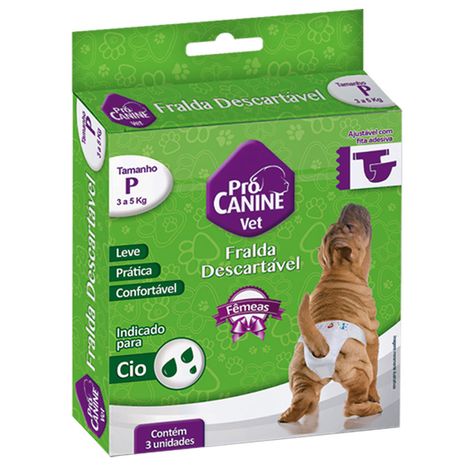 Fralda Descartável PróCanine P Para Cães com 3 und Fralda Descartável PróCanine P Para Cães com 3 und