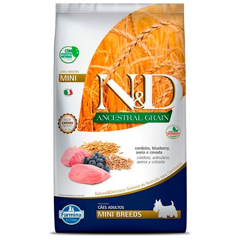 Ração N&D para Cães Adultos Raças Mini Ancestral Grain sabor Cordeiro e Blueberry 800g Ração N&D para Cães Adultos Raças Mini Ancestral Grain sabor Cordeiro e Blueberry 800g