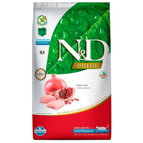 Ração Farmina N&D Prime para Gatos Castrados Sabor Frango e Romã 1,5kg