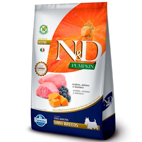 Ração N&D Pumpkin para Cães Adultos Raças Mini sabor Cordeiro, Abóbora e Blueberry 800gr