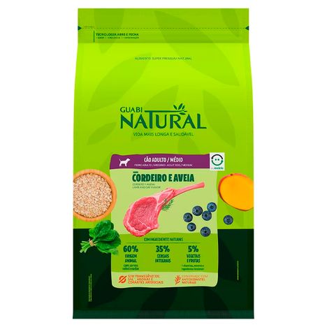 Ração Guabi Natural para Cães Adultos de Raças Médias sabor Cordeiro & Aveia 12 kg Ração Guabi Natural para Cães Adultos de Raças Médias sabor Cordeiro & Aveia 12 kg