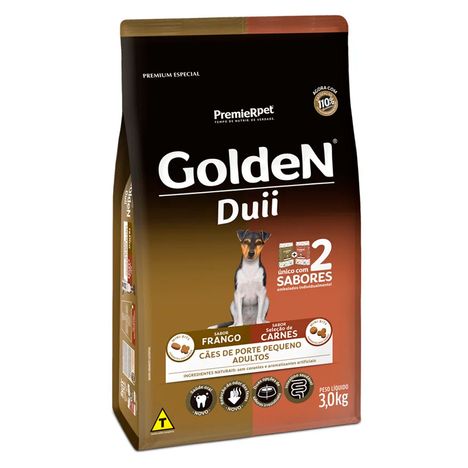 Ração Golden Duii Mini Bits para Cães Adultos de Porte Pequeno Sabor Frango e Seleção de Carnes - 3kg