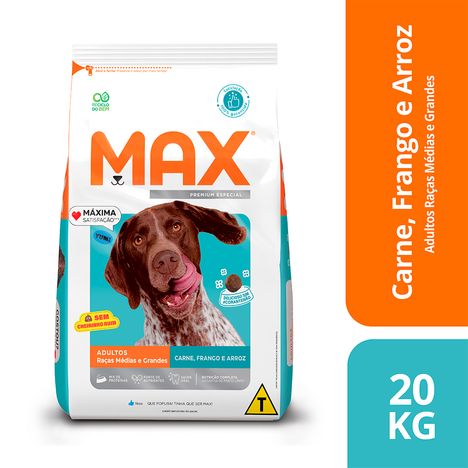 Ração Max Premium Especial Cães Adultos Sabor Carne, Frango e Arroz 20 Kg