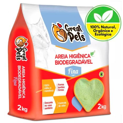 Areia Higiênica Great Pets Biodegradável Milho e Mandioca Fina 2 kg Areia Higiênica Great Pets Biodegradável Milho e Mandioca Fina 2 kg