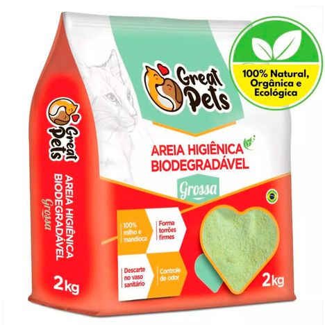 Areia Higiênica Great Pets Biodegradável Milho e Mandioca Grossa 2 kg Areia Higiênica Great Pets Biodegradável Milho e Mandioca Grossa 2 kg