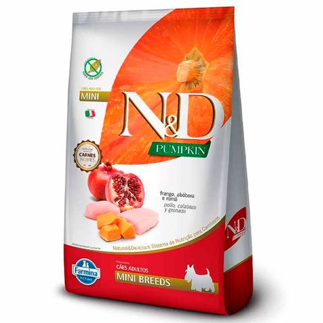 Ração N&D Pumpkin para Cães Adultos Raças Mini sabor Frango, Abóbora e Romã 800g Ração N&D Pumpkin para Cães Adultos Raças Mini sabor Frango, Abóbora e Romã 800g