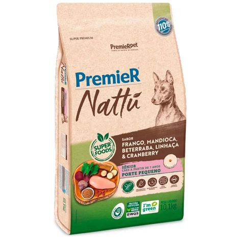 Ração Premier Nattu para Cães Sênior de Porte Pequeno Sabor Mandioca 10,1kg