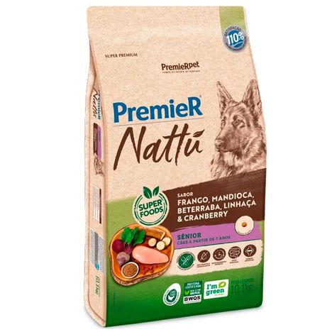 Ração Premier Nattu para Cães Sênior Raças Média a Grande Sabor Mandioca 10,1 kg Ração Premier Nattu para Cães Sênior Raças Média a Grande Sabor Mandioca 10,1 kg