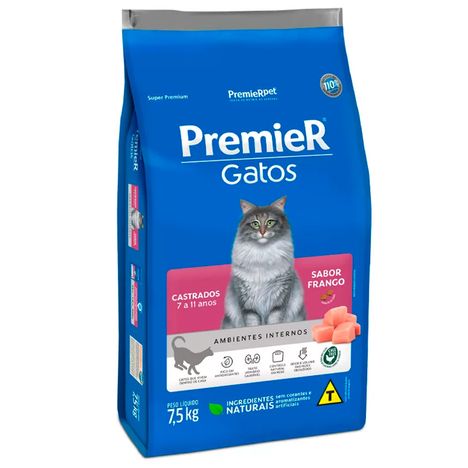 Ração Premier Para Gatos Castrados de 7 a 11 anos Sabor Frango 7,5 kg Ração Premier Para Gatos Castrados de 7 a 11 anos Sabor Frango 7,5 kg