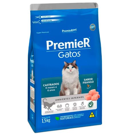 Ração Premier Para Gatos Castrados de 6 meses a 6 anos Sabor Frango 1,5 kg Ração Premier Para Gatos Castrados de 6 meses a 6 anos Sabor Frango 1,5 kg