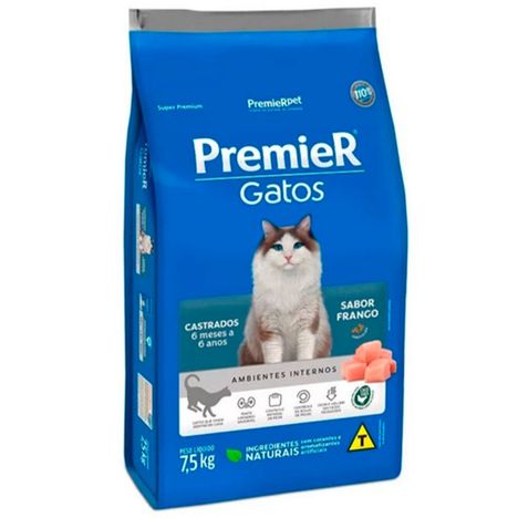 Ração Premier Para Gatos Castrados de 6 meses a 6 anos Sabor Frango 7,5kg Ração Premier Para Gatos Castrados de 6 meses a 6 anos Sabor Frango 7,5kg