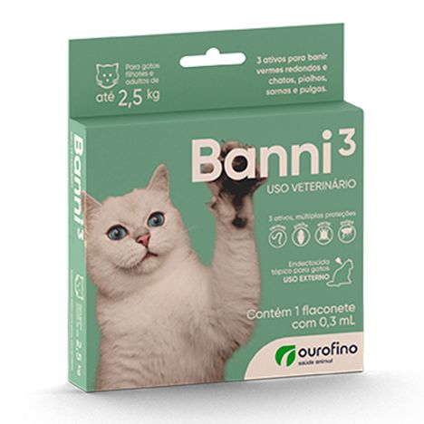 Banni 3 Gatos até 2,5kg 0,30ml Vermes Pulgas Sarna Piolho