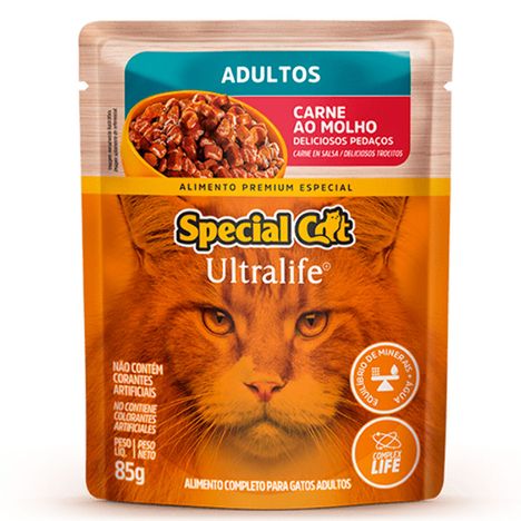 Sachê Special Cat Ultralife para Gatos Adultos Sabor Carne com Bata-Doce 85g
