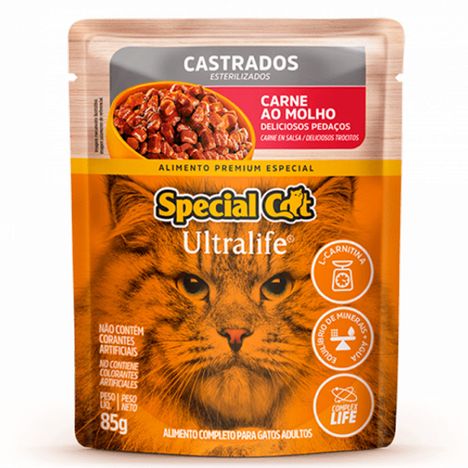 Ração Úmida Special Cat Sachê Carne com Batata Doce para Gatos Castrados 85g