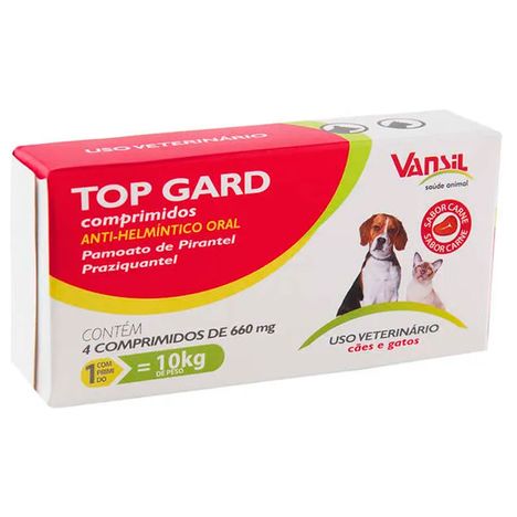 Vermífugo Top Gard 660mg para Cães e Gatos com 4 Comp. Vermífugo Top Gard 660mg para Cães e Gatos com 4 Comp.