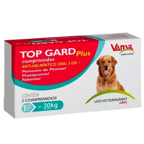 Vermífugo Top Gard Plus 1800mg para Cães com 2 Comprimidos Vermífugo Top Gard Plus 1800mg para Cães com 2 Comprimidos