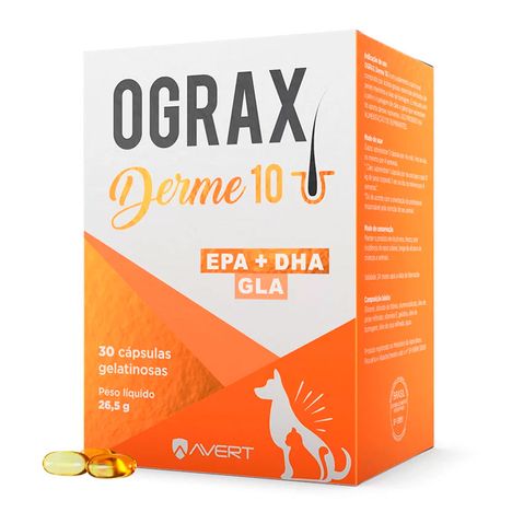 Suplemento para Cães e Gatos Avert Ograx Derme 10 30caps.
