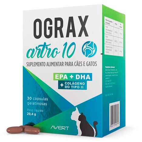 Suplemento Ograx Artro 10 para Cães e Gatos 30 Capsulas