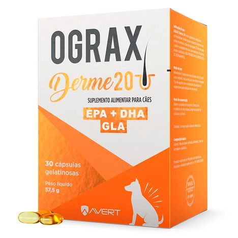Suplemento para Cães Avert Ograx Derme 20 - 30 cápsulas.