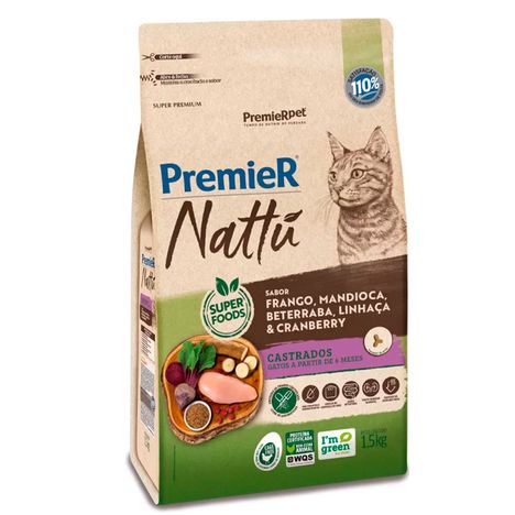 Ração Premier Nattu para Gatos Adultos Castrados Sabor Mandioca 1,5 kg Ração Premier Nattu para Gatos Adultos Castrados Sabor Mandioca 1,5 kg