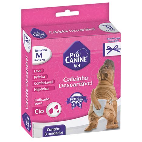 Calcinha Descartável PróCanine M Para Cães com 3 unidades Calcinha Descartável PróCanine M Para Cães com 3 unidades