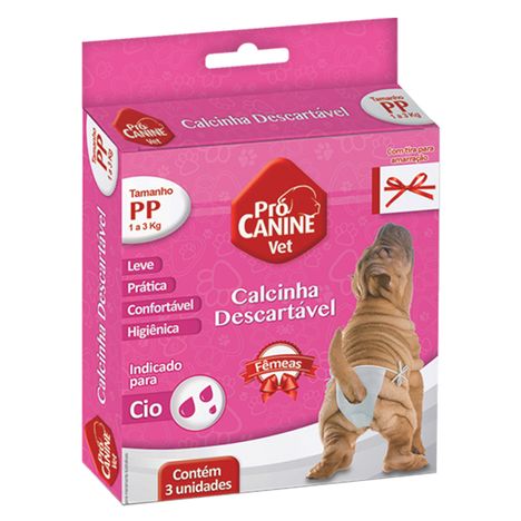 Calcinha Descartável PróCanine PP Para Cães com 3 unidades Calcinha Descartável PróCanine PP Para Cães com 3 unidades