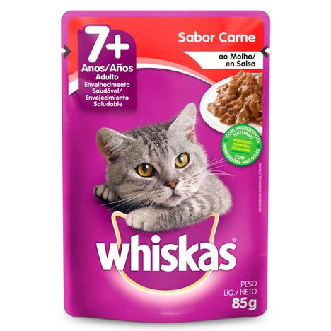 Ração Úmida Whiskas Sachê Carne ao Molho para Gatos Adultos Sênior  7+ Anos  85 g