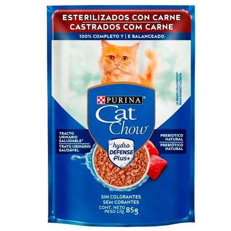 Ração Úmida Sachê Cat Chow para Gatos Adultos Castrados Sabor Carne 85g