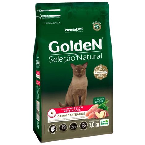 Ração Golden Seleção Natural para Gatos Castrados Sabor Frango com Batata Doce 3 kg Ração Golden Seleção Natural para Gatos Castrados Sabor Frango com Batata Doce 3 kg