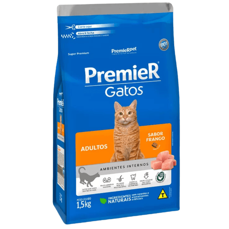 Ração Premier Ambientes Internos Para Gatos Adultos Sabor Frango 1,5 kg Ração Premier Ambientes Internos Para Gatos Adultos Sabor Frango 1,5 kg
