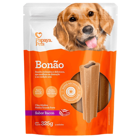 Snack Papaya Pets Bonão Sabor Bacon para Cães Adultos de Porte Médio e Grande 325gr
