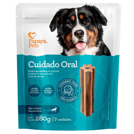 Snack Papaya Pets Cuidado Oral para Cães Adultos de Porte Grande 280gr - 7Und.