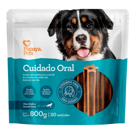 Snack Papaya Pets Cuidado Oral para Cães Adultos de Porte Grande 800gr - 20Und.