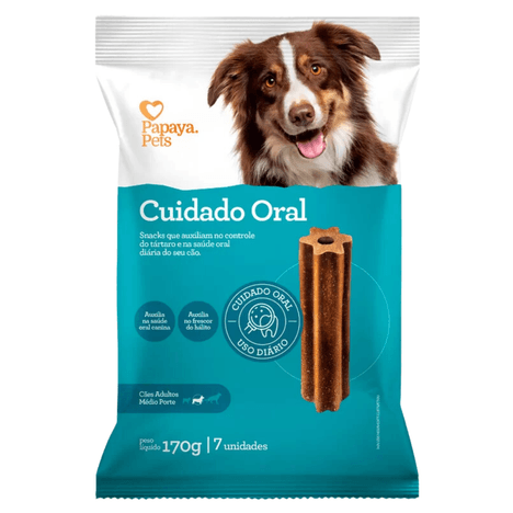 Snack Papaya Pets Cuidado Oral para Cães Adultos de Porte Médio 170gr - 7Und.