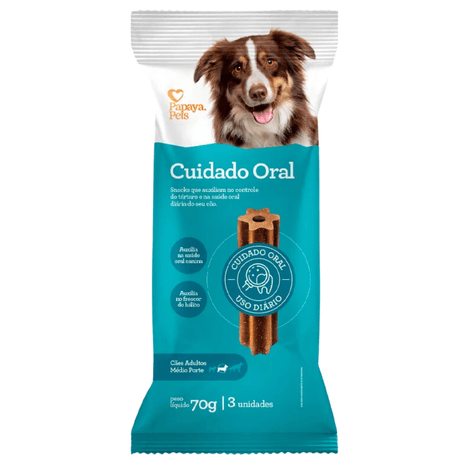 Snack Papaya Pets Cuidado Oral para Cães Adultos de Porte Médio 70gr - 3Und.