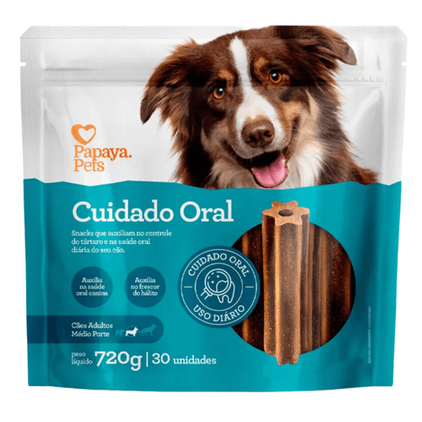 Snack Papaya Pets Cuidado Oral para Cães Adultos de Porte Médio 720gr - 30Und.