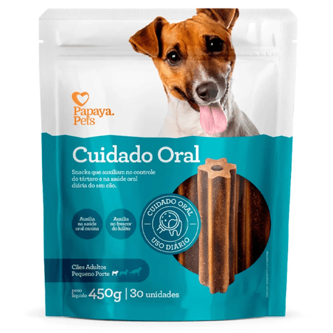 Snack Papaya Pets Cuidado Oral para Cães Adultos de Porte Pequeno 450gr - 30Und.