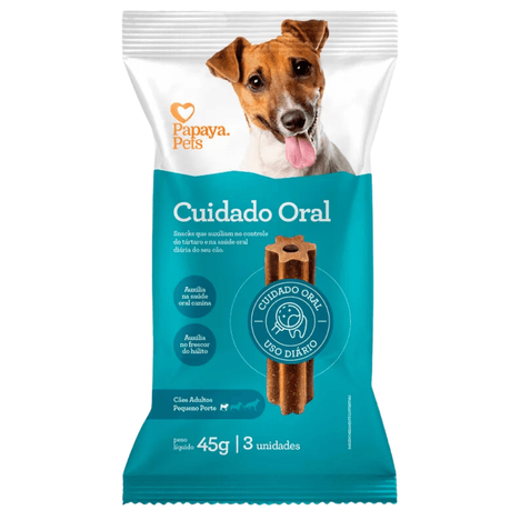 Snack Papaya Pets Cuidado Oral para Cães Adultos de Porte Pequeno 45gr - 3Und.