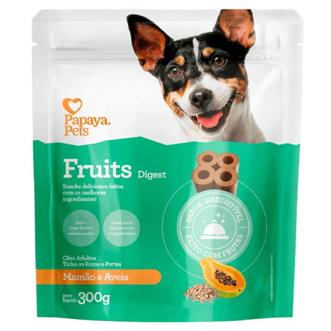 Snack Papaya Pets Fruits Digest para Cães Adultos Sabor Mamão e Aveia 300gr