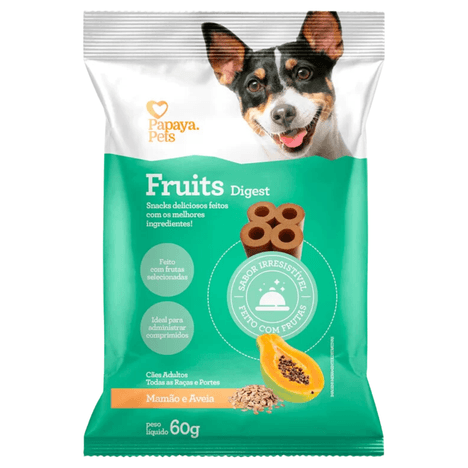 Snack Papaya Pets Fruits Digest para Cães Adultos Sabor Mamão e Aveia 60gr