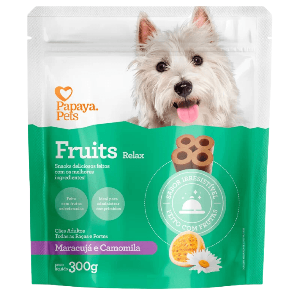 Snack Papaya Pets Fruits Relax para Cães Adultos Sabor Maracujá e