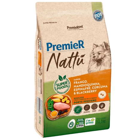 Ração Premier Nattu para Cães Adultos de Porte Pequeno Sabor Mandioquinha 10,1kg