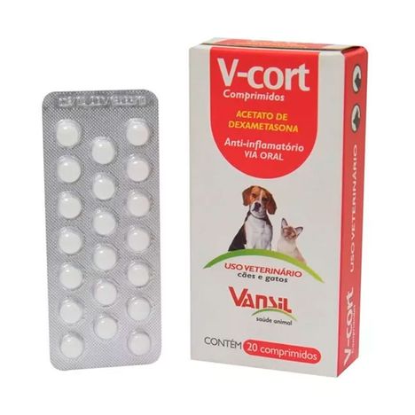 Anti-inflamatório Vansil V-cort 0,5mg com 20 Comprimidos para Cães e Gatos