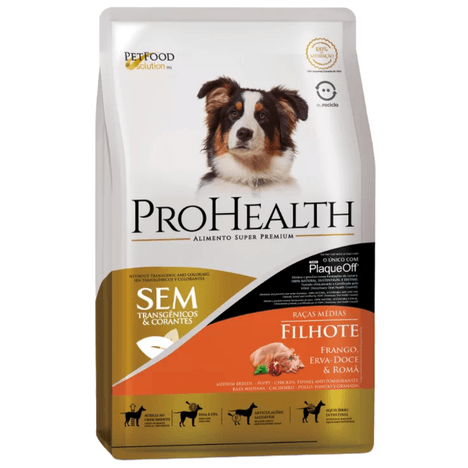 Ração ProHealth para Cães Filhotes de Porte Médio Sabor Frango, Erva-Doce e Romã 10,1 kg Ração ProHealth para Cães Filhotes de Porte Médio Sabor Frango, Erva-Doce e Romã 10,1 kg